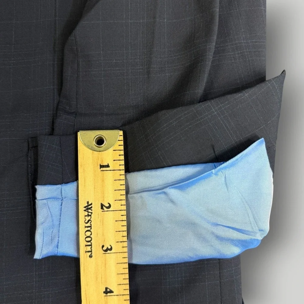 Isaia Napoli Men Navy Blue Windowpane Wool Silk Suit 150s Aqualight IT 52/ US 42